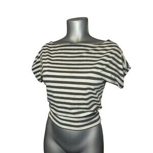 Subdued cap sleeve striped boat neck striped top small